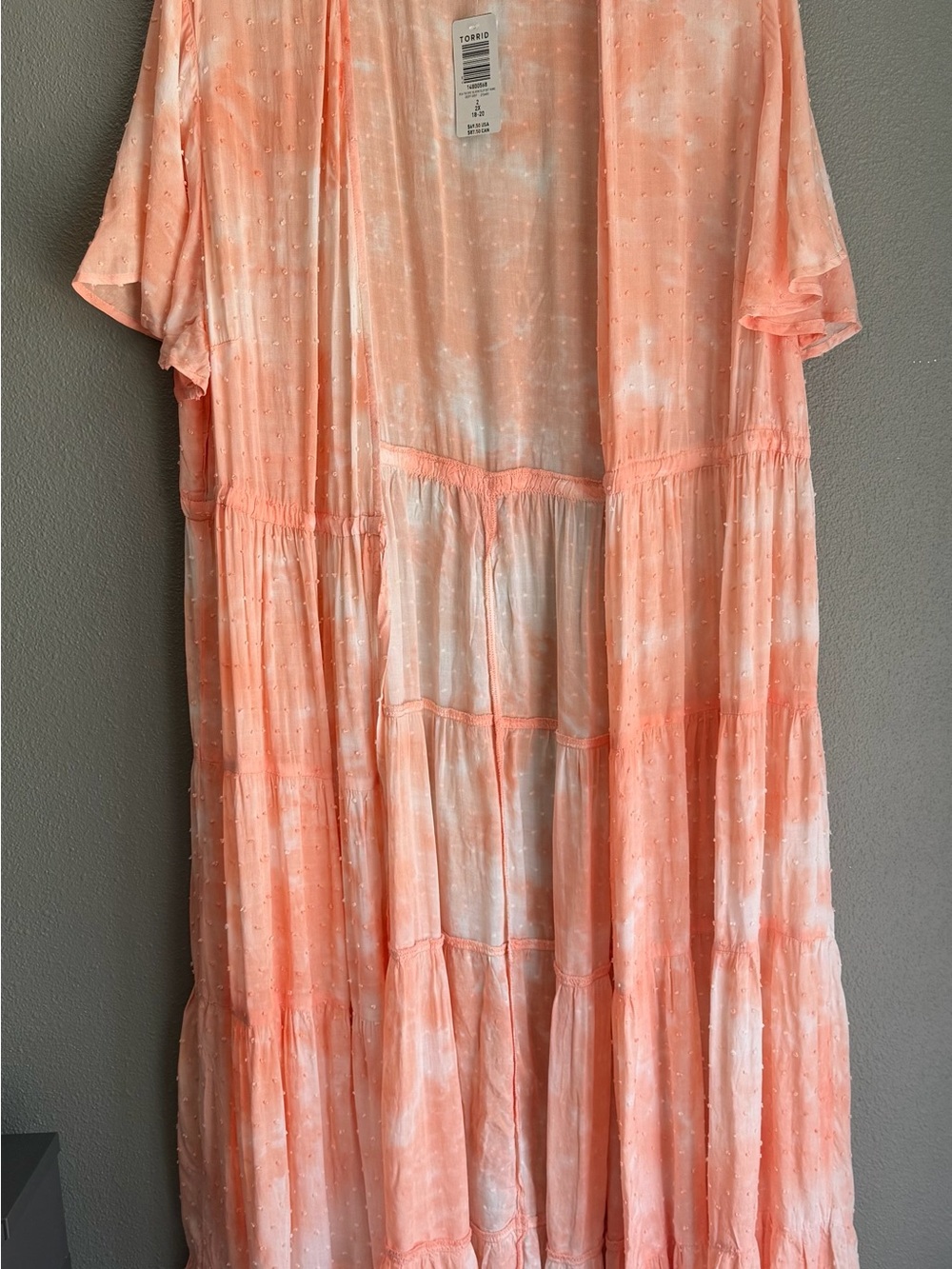 Torrid Coral Peach Tie-Dye Dot Kimono